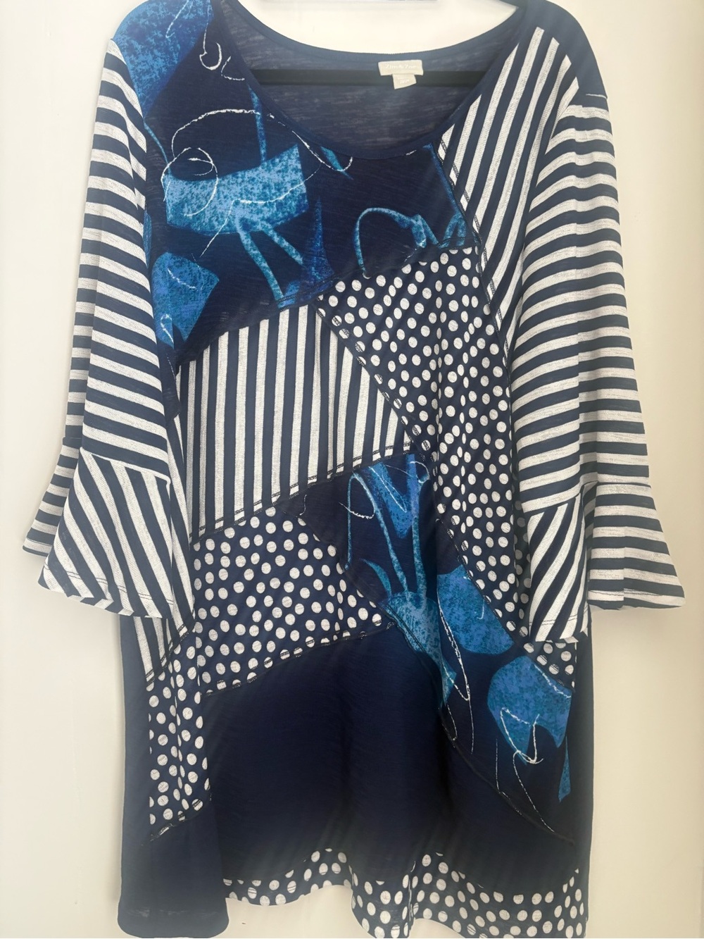 Navy Patchwork-Print Tunic with Blue Accents